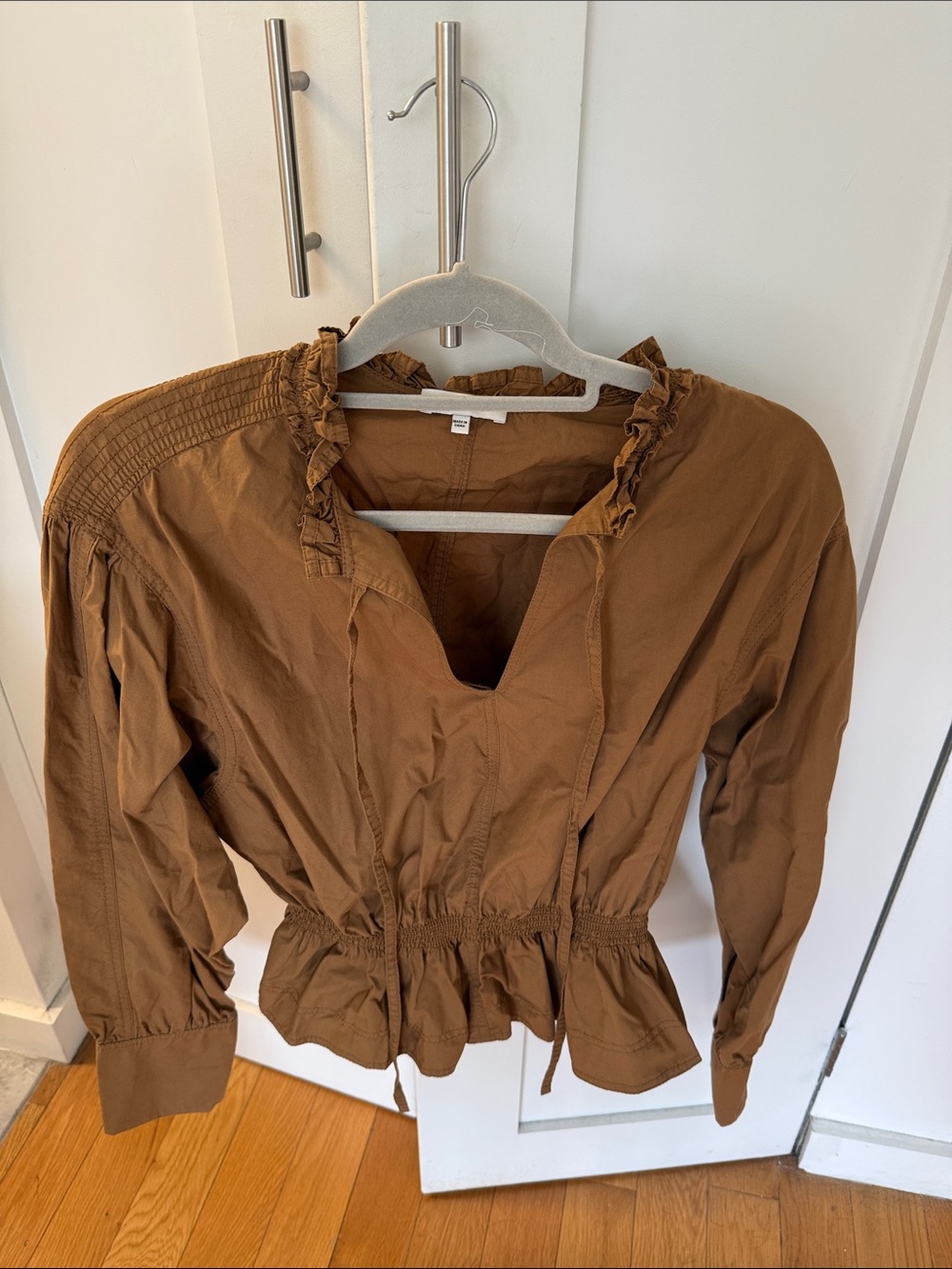 Rebecca Taylor Brown Long Sleeve Ruffle Peplum Blouse - Size L